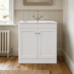 [BFCL126Q] Swynnerton Traditional 2 Door Floor Standing Vanity Basin Unit with 1 Tap Hole Marble Effect Stone Basin, Choice of Size and Colour