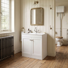 [BFCL126Q] Swynnerton Traditional 2 Door Floor Standing Vanity Basin Unit with 1 Tap Hole Marble Effect Stone Basin, Choice of Size and Colour
