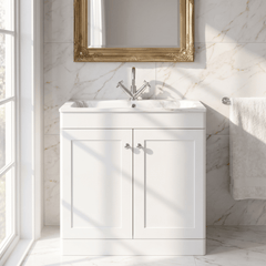 [BFCL126Q] Swynnerton Traditional 2 Door Floor Standing Vanity Basin Unit with 1 Tap Hole Marble Effect Stone Basin, Choice of Size and Colour - Silo