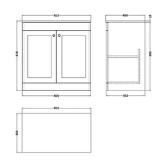 [BFCL126WMT] Swynnerton Traditional 2 Door Floor Standing Vanity Unit with White Marble Worktop, Choice of Size and Colour - Technical Drawing