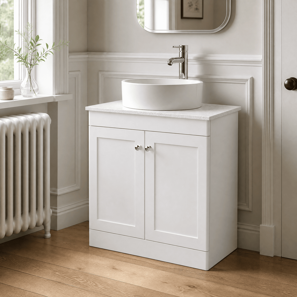 [BFCL126WMT] Swynnerton Traditional 2 Door Floor Standing Vanity Unit with White Marble Worktop, Choice of Size and Colour