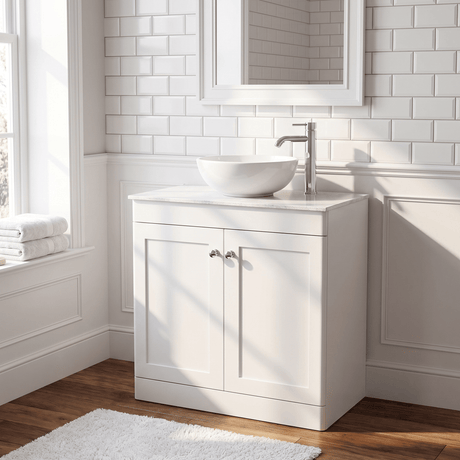 [BFCL126WMT] Swynnerton Traditional 2 Door Floor Standing Vanity Unit with White Marble Worktop, Choice of Size and Colour - Silo