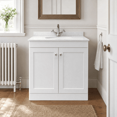[BFCL126WR1] Swynnerton Traditional 2 Door Floor Standing Vanity Basin Unit with 1 Tap Hole White Marble Worktop and Basin, Choice of Size and Colour