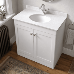[BFCL126WR1] Swynnerton Traditional 2 Door Floor Standing Vanity Basin Unit with 1 Tap Hole White Marble Worktop and Basin, Choice of Size and Colour