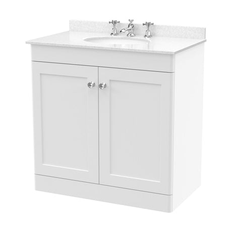 [BFCL126WR3] Swynnerton Traditional 2 Door Floor Standing Vanity Unit with Marble Basin, Satin White, 800mm - Cutout