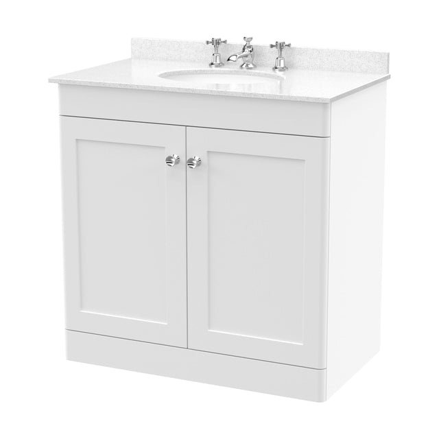 [BFCL126WR3] Swynnerton Traditional 2 Door Floor Standing Vanity Unit with Marble Basin, Satin White, 800mm - Cutout