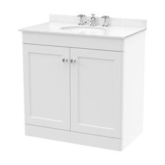 [BFCL126WR3] Swynnerton Traditional 2 Door Floor Standing Vanity Basin Unit with 3 Tap Hole White Marble Worktop and Basin, Choice of Size and Colour - Cutout
