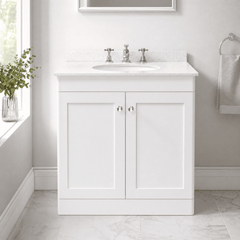 [BFCL126WR3] Swynnerton Traditional 2 Door Floor Standing Vanity Basin Unit with 3 Tap Hole White Marble Worktop and Basin, Choice of Size and Colour