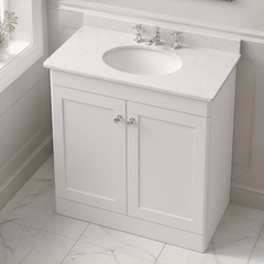 [BFCL126WR3] Swynnerton Traditional 2 Door Floor Standing Vanity Basin Unit with 3 Tap Hole White Marble Worktop and Basin, Choice of Size and Colour