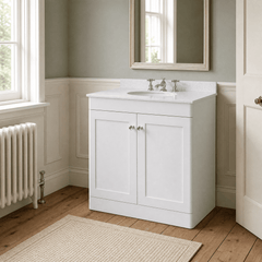 [BFCL126WR3] Swynnerton Traditional 2 Door Floor Standing Vanity Basin Unit with 3 Tap Hole White Marble Worktop and Basin, Choice of Size and Colour