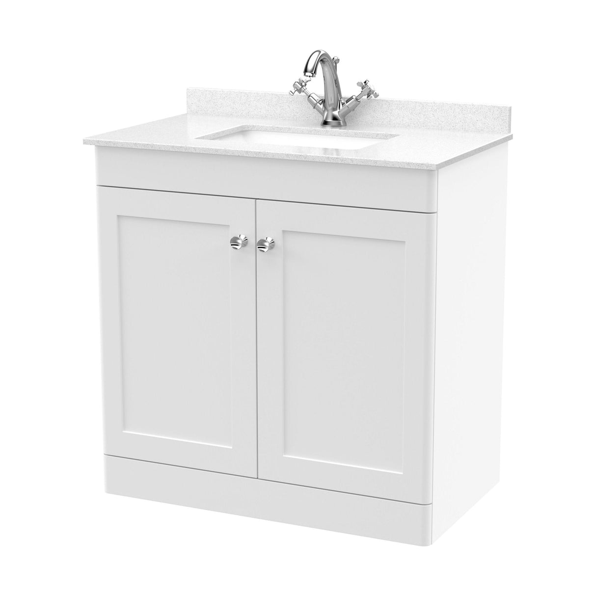 [BFCL126WS1] Swynnerton Traditional 2 Door Floor Standing Vanity Basin Unit with 1 Tap Hole White Marble Worktop and Square Basin, Choice of Size and Colour - Cutout