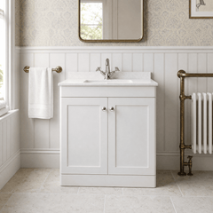 [BFCL126WS1] Swynnerton Traditional 2 Door Floor Standing Vanity Basin Unit with 1 Tap Hole White Marble Worktop and Square Basin, Choice of Size and Colour