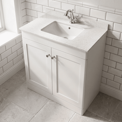 [BFCL126WS1] Swynnerton Traditional 2 Door Floor Standing Vanity Basin Unit with 1 Tap Hole White Marble Worktop and Square Basin, Choice of Size and Colour