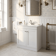 [BFCL126WS1] Swynnerton Traditional 2 Door Floor Standing Vanity Basin Unit with 1 Tap Hole White Marble Worktop and Square Basin, Choice of Size and Colour