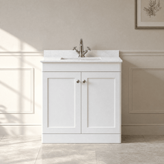 [BFCL126WS1] Swynnerton Traditional 2 Door Floor Standing Vanity Basin Unit with 1 Tap Hole White Marble Worktop and Square Basin, Choice of Size and Colour - Silo