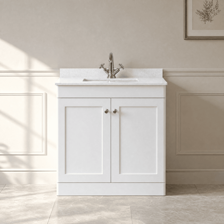 [BFCL126WS1] Swynnerton Traditional 2 Door Floor Standing Vanity Basin Unit with 1 Tap Hole White Marble Worktop and Square Basin, Choice of Size and Colour - Silo