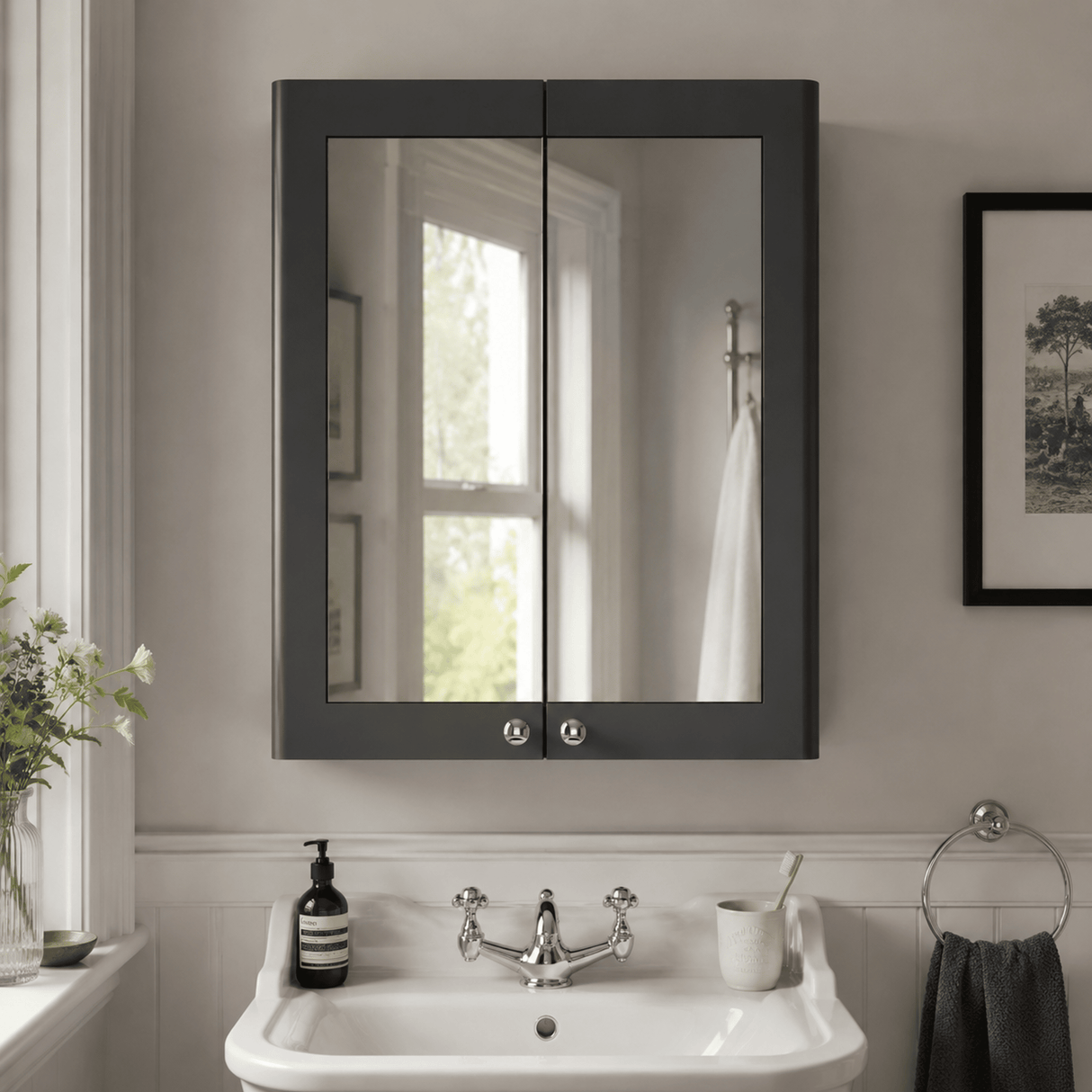 [BFCL1417] Swynnerton Traditional Wall Hung 2 Soft Close Door Mirror Cabinet, 600mm - Choice of Colour - Lifestyle 1