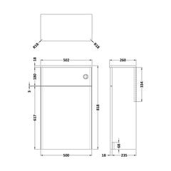 [BFCL141] Swynnerton Traditional Floor Standing WC Toilet Unit, 500mm, Choice of Colour - Technical Drawing