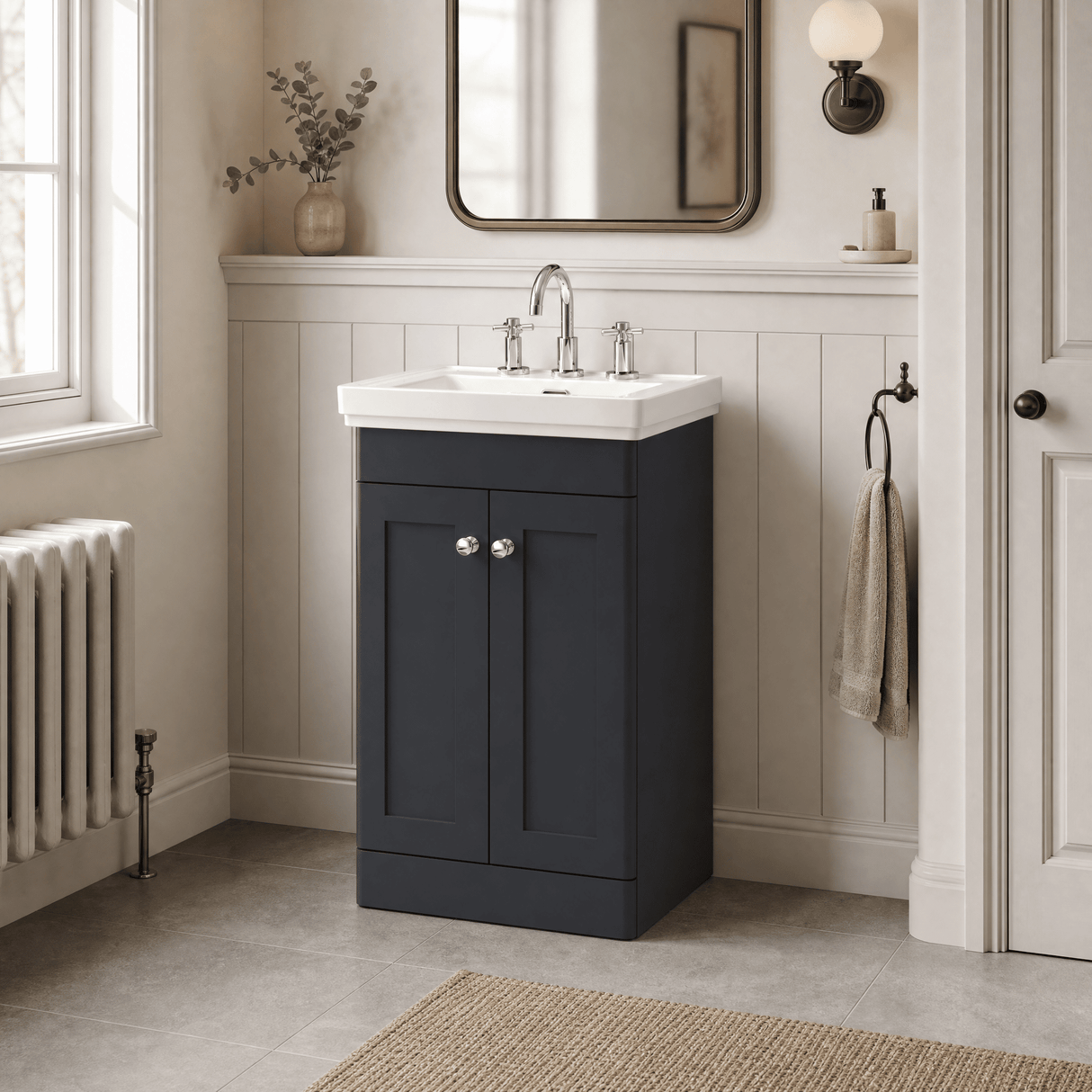 [BFCL1423B] Swynnerton Traditional 2 Door Floor Standing Vanity Basin Unit with 3 Tap Hole Traditional Fireclay Basin, Choice of Size and Colour