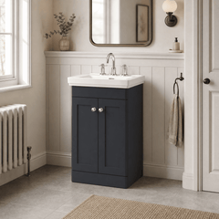 [BFCL1423B] Swynnerton Traditional 2 Door Floor Standing Vanity Basin Unit with 3 Tap Hole Traditional Fireclay Basin, Choice of Size and Colour