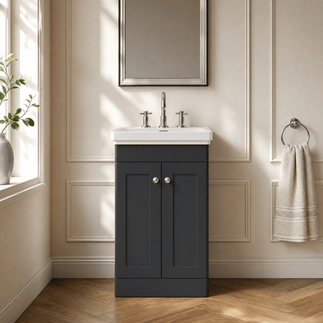[BFCL1423B] Swynnerton Traditional 2 Door Floor Standing Vanity Basin Unit with 3 Tap Hole Traditional Fireclay Basin, Choice of Size and Colour - Silo