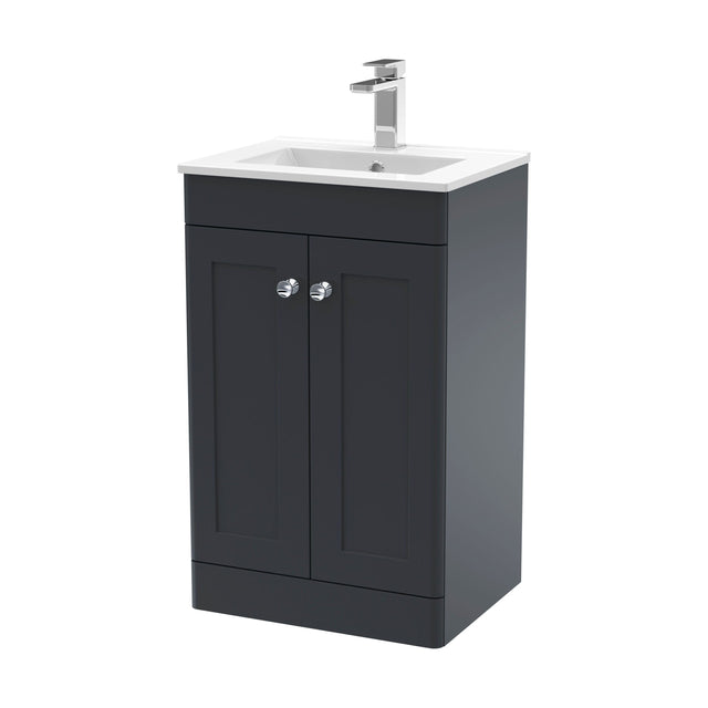 [BFCL1423C] Swynnerton Traditional 2 Door Floor Standing Vanity Unit with Minimalist Basin, Dark Grey, 500mm - Cutout