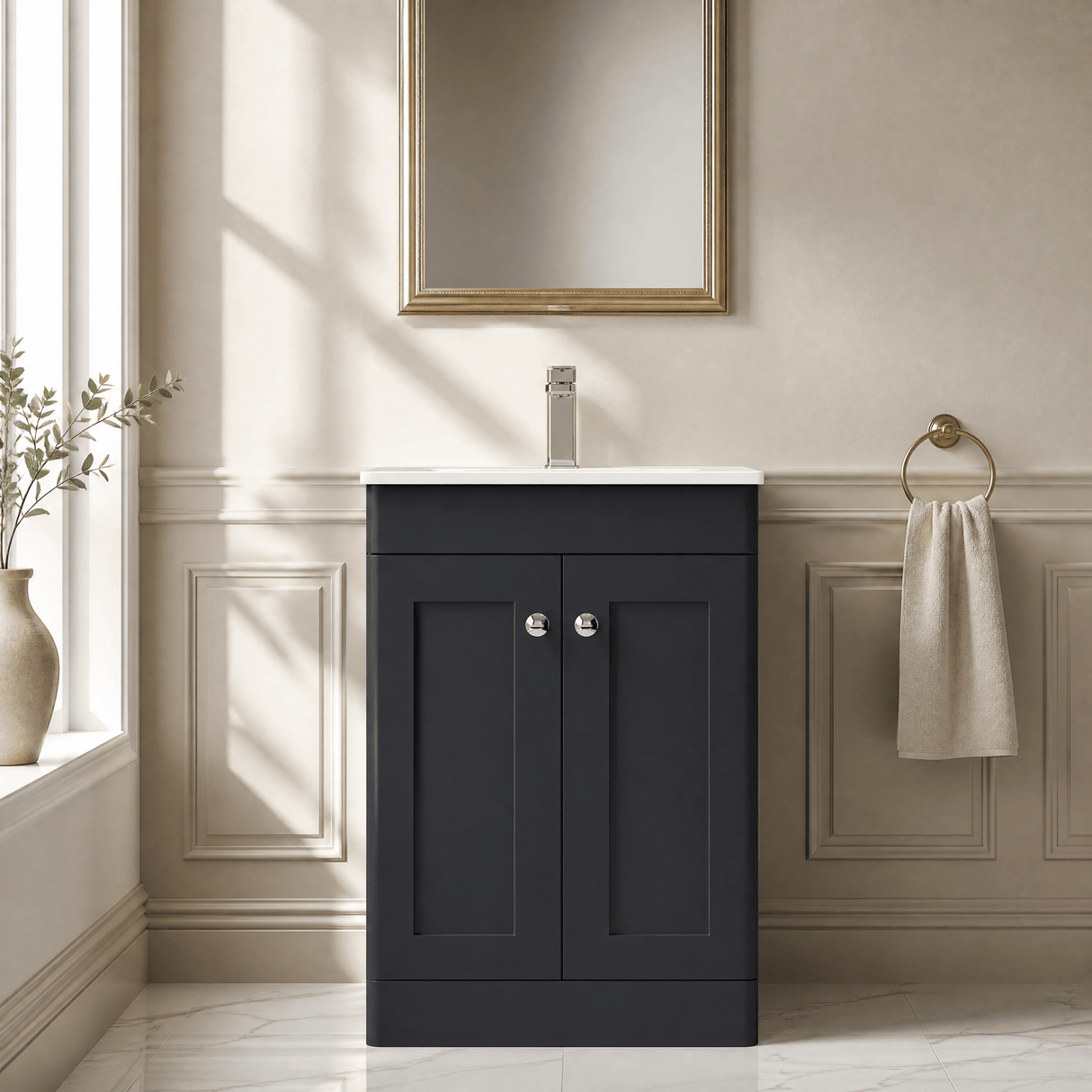 [BFCL1423C] Swynnerton Traditional 2 Door Floor Standing Vanity Basin Unit with 1 Tap Hole Minimalist Ceramic Basin, Choice of Size and Colour - Silo