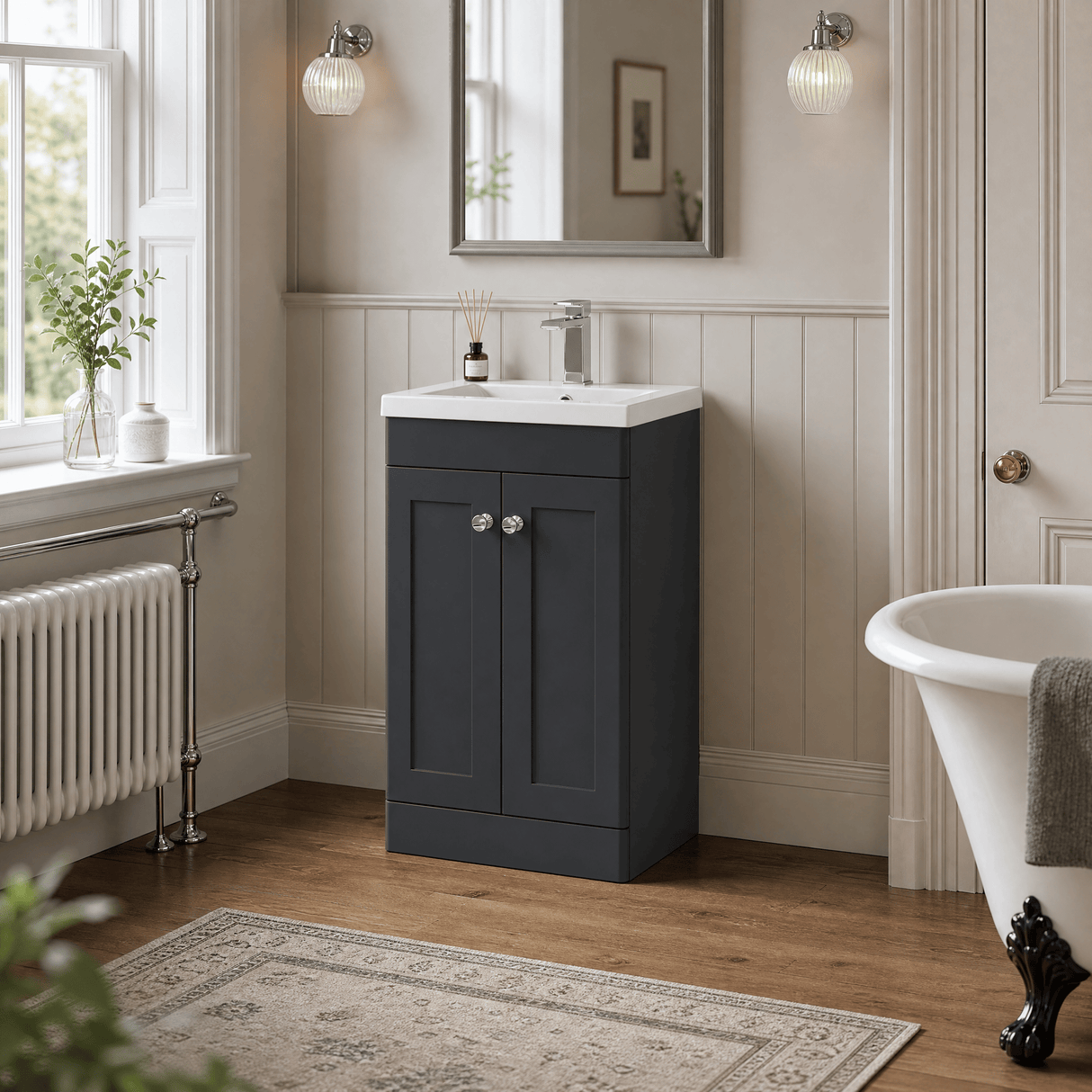 [BFCL1423D] Swynnerton Traditional 2 Door Floor Standing Vanity Unit with Mid-Edge Basin - Choice of Colour