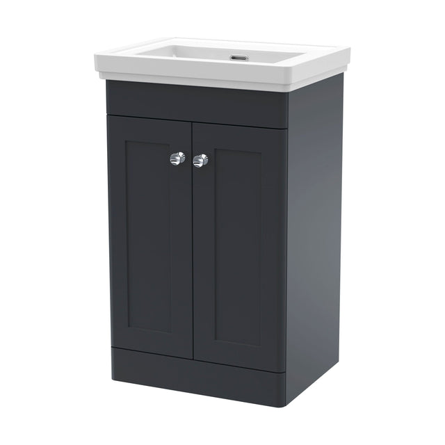 [BFCL1423H] Swynnerton Traditional 2 Door Floor Standing Vanity Unit with Basin, Dark Grey, 500mm - Cutout