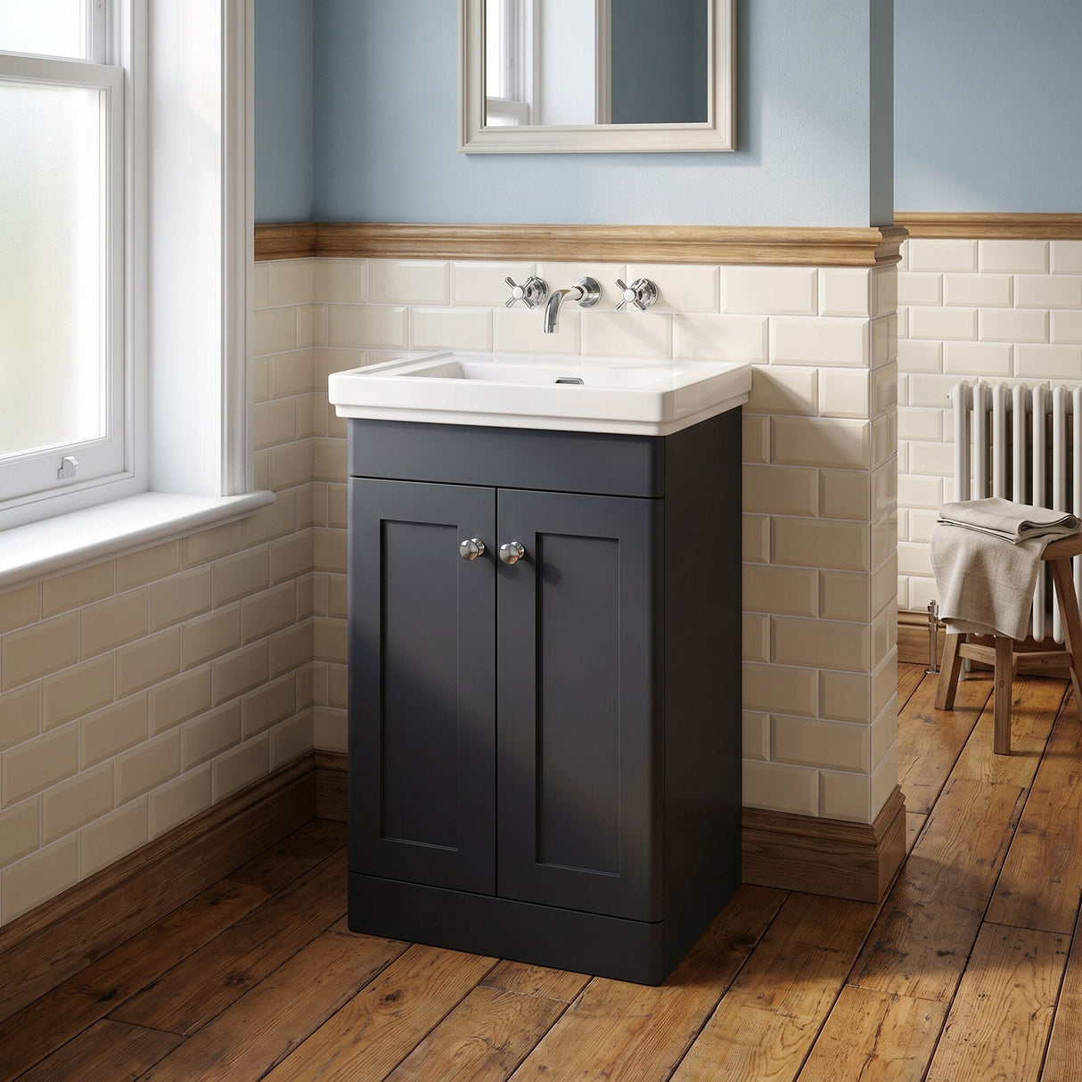 [BFCL1423H] Swynnerton Traditional 2 Door Floor Standing Vanity Unit with 0 Tap Hole Traditional Fireclay Basin, Choice of Size and Colour