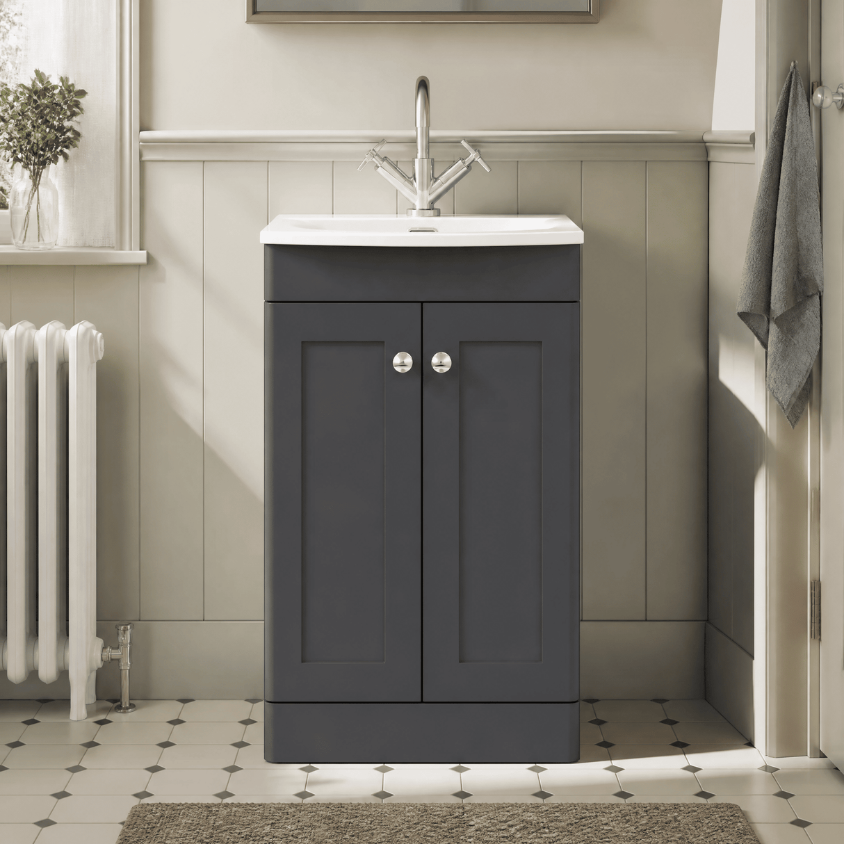 [BFCL1423J] Swynnerton Traditional 2 Door Floor Standing Vanity Unit with Curved Basin, 500mm, Choice of Colour