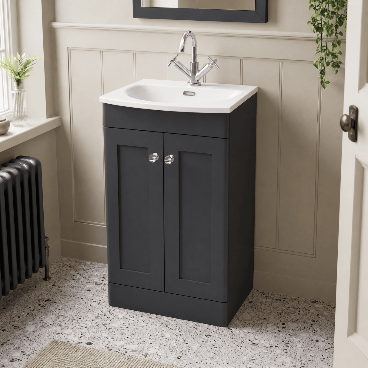 [BFCL1423J] Swynnerton Traditional 2 Door Floor Standing Vanity Unit with Curved Basin, 500mm, Choice of Colour