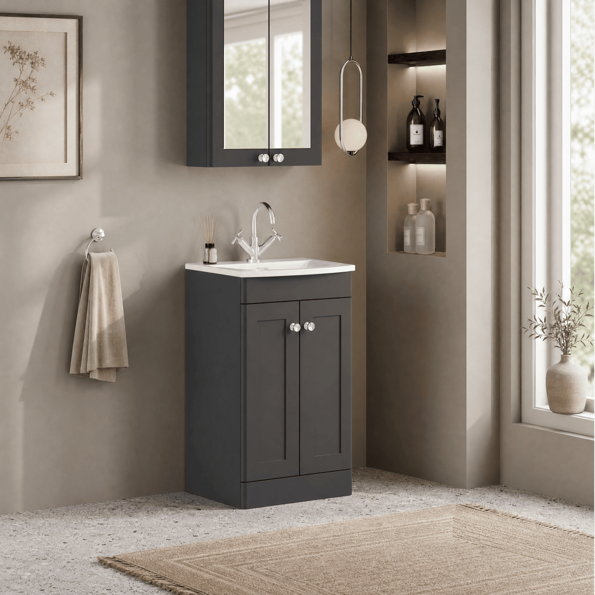 [BFCL1423J] Swynnerton Traditional 2 Door Floor Standing Vanity Unit with Curved Basin, 500mm, Choice of Colour