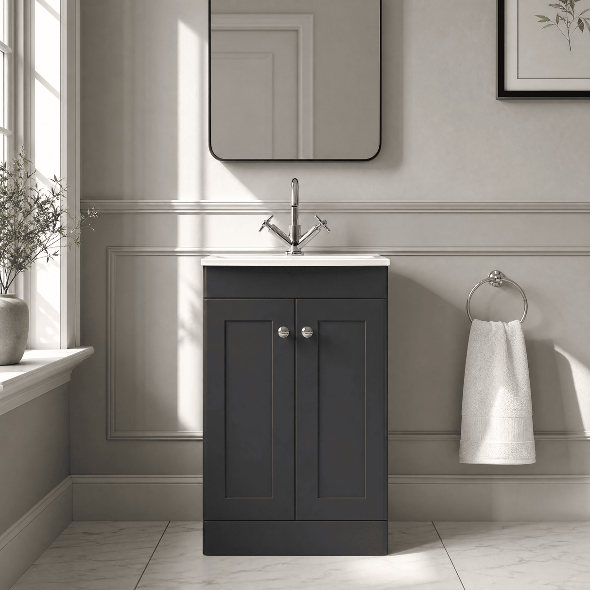 [BFCL1423J] Swynnerton Traditional 2 Door Floor Standing Vanity Unit with Curved Basin, 500mm, Choice of Colour - Silo