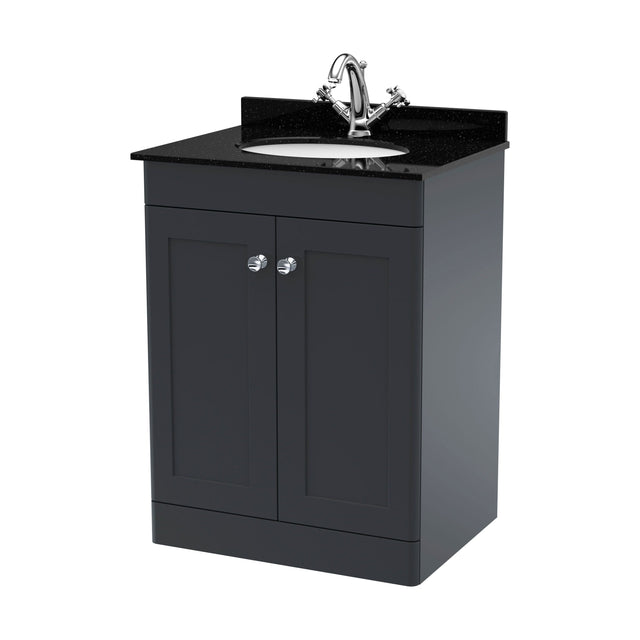 [BFCL1425BR1] Swynnerton Traditional 2 Door Floor Standing Vanity Unit with Marble Basin, Dark Grey, 600mm - Cutout
