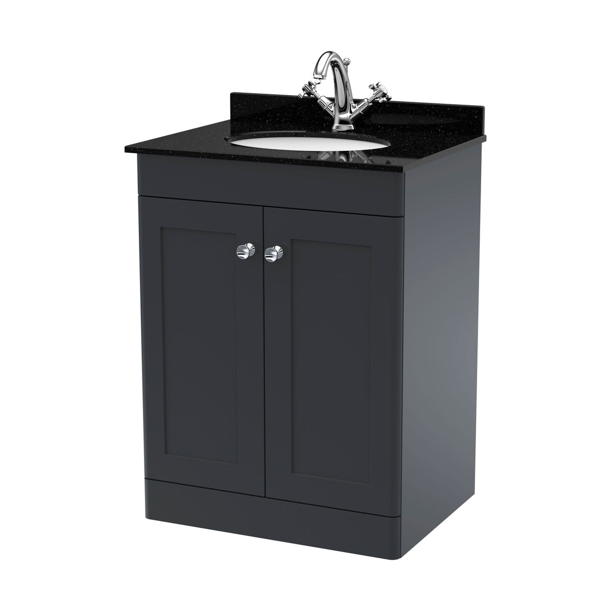 [BFCL1425BR1] Swynnerton Traditional 2 Door Floor Standing Vanity Unit with Black Marble Worktop and 1 Tap Hole Basin, Choice of Size and Colour - Cutout