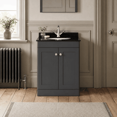 [BFCL1425BR1] Swynnerton Traditional 2 Door Floor Standing Vanity Unit with Black Marble Worktop and 1 Tap Hole Basin, Choice of Size and Colour
