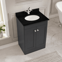 [BFCL1425BR1] Swynnerton Traditional 2 Door Floor Standing Vanity Unit with Black Marble Worktop and 1 Tap Hole Basin, Choice of Size and Colour