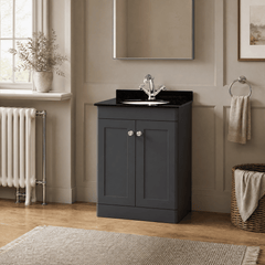 [BFCL1425BR1] Swynnerton Traditional 2 Door Floor Standing Vanity Unit with Black Marble Worktop and 1 Tap Hole Basin, Choice of Size and Colour