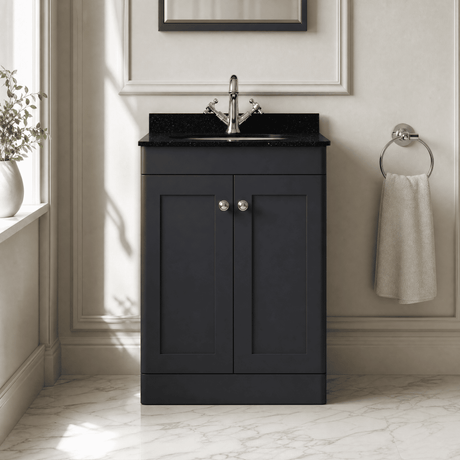 [BFCL1425BR1] Swynnerton Traditional 2 Door Floor Standing Vanity Unit with Black Marble Worktop and 1 Tap Hole Basin, Choice of Size and Colour - Silo