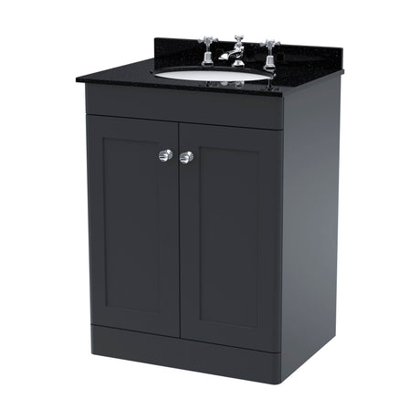 [BFCL1425BR3] Swynnerton Traditional 2 Door Floor Standing Vanity Unit with Marble Basin, Dark Grey, 600mm - Cutout