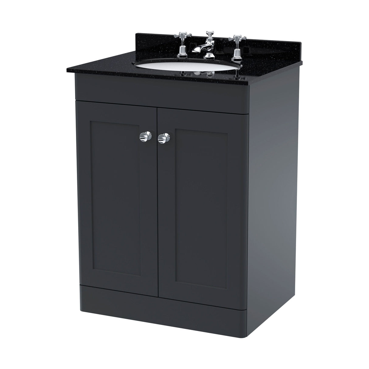 [BFCL1425BR3] Swynnerton Traditional 2 Door Floor Standing Vanity Unit with Black Marble Worktop and 3 Tap Hole Basin, Choice of Size and Colour - Cutout
