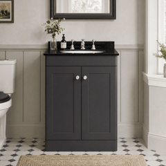 [BFCL1425BR3] Swynnerton Traditional 2 Door Floor Standing Vanity Unit with Black Marble Worktop and 3 Tap Hole Basin, Choice of Size and Colour