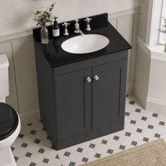 [BFCL1425BR3] Swynnerton Traditional 2 Door Floor Standing Vanity Unit with Black Marble Worktop and 3 Tap Hole Basin, Choice of Size and Colour