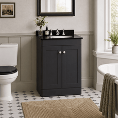 [BFCL1425BR3] Swynnerton Traditional 2 Door Floor Standing Vanity Unit with Black Marble Worktop and 3 Tap Hole Basin, Choice of Size and Colour