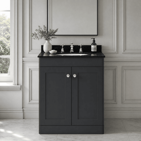 [BFCL1425BR3] Swynnerton Traditional 2 Door Floor Standing Vanity Unit with Black Marble Worktop and 3 Tap Hole Basin, Choice of Size and Colour - Silo