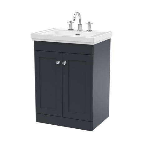 [BFCL1425B] Swynnerton Traditional 2 Door Floor Standing Vanity Unit with Basin, Dark Grey, 600mm - Cutout