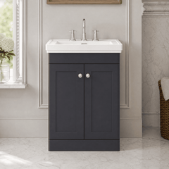 [BFCL1425B] Swynnerton Traditional 2 Door Floor Standing Vanity Basin Unit with 3 Tap Hole Traditional Fireclay Basin, Choice of Size and Colour