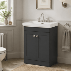 [BFCL1425B] Swynnerton Traditional 2 Door Floor Standing Vanity Basin Unit with 3 Tap Hole Traditional Fireclay Basin, Choice of Size and Colour