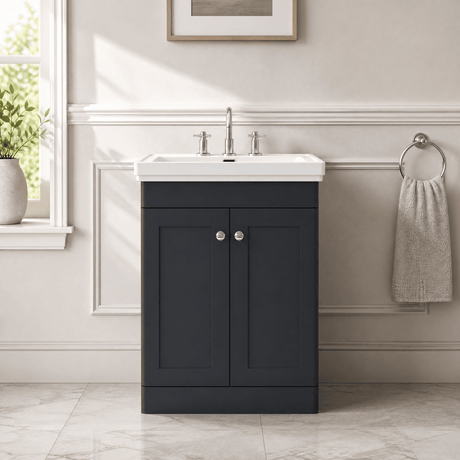 [BFCL1425B] Swynnerton Traditional 2 Door Floor Standing Vanity Basin Unit with 3 Tap Hole Traditional Fireclay Basin, Choice of Size and Colour - Silo